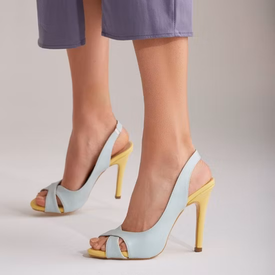 Simple Style Baby Blue Peep Toe Women High Heel Sandals