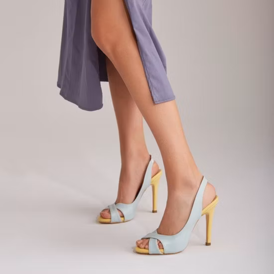 Simple Style Baby Blue Peep Toe Women High Heel Sandals